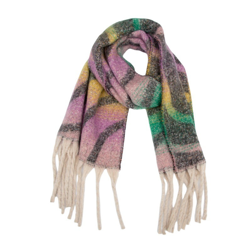 2025 new European, American autumn and winter circle yarn jacquard wavy fringed scarf