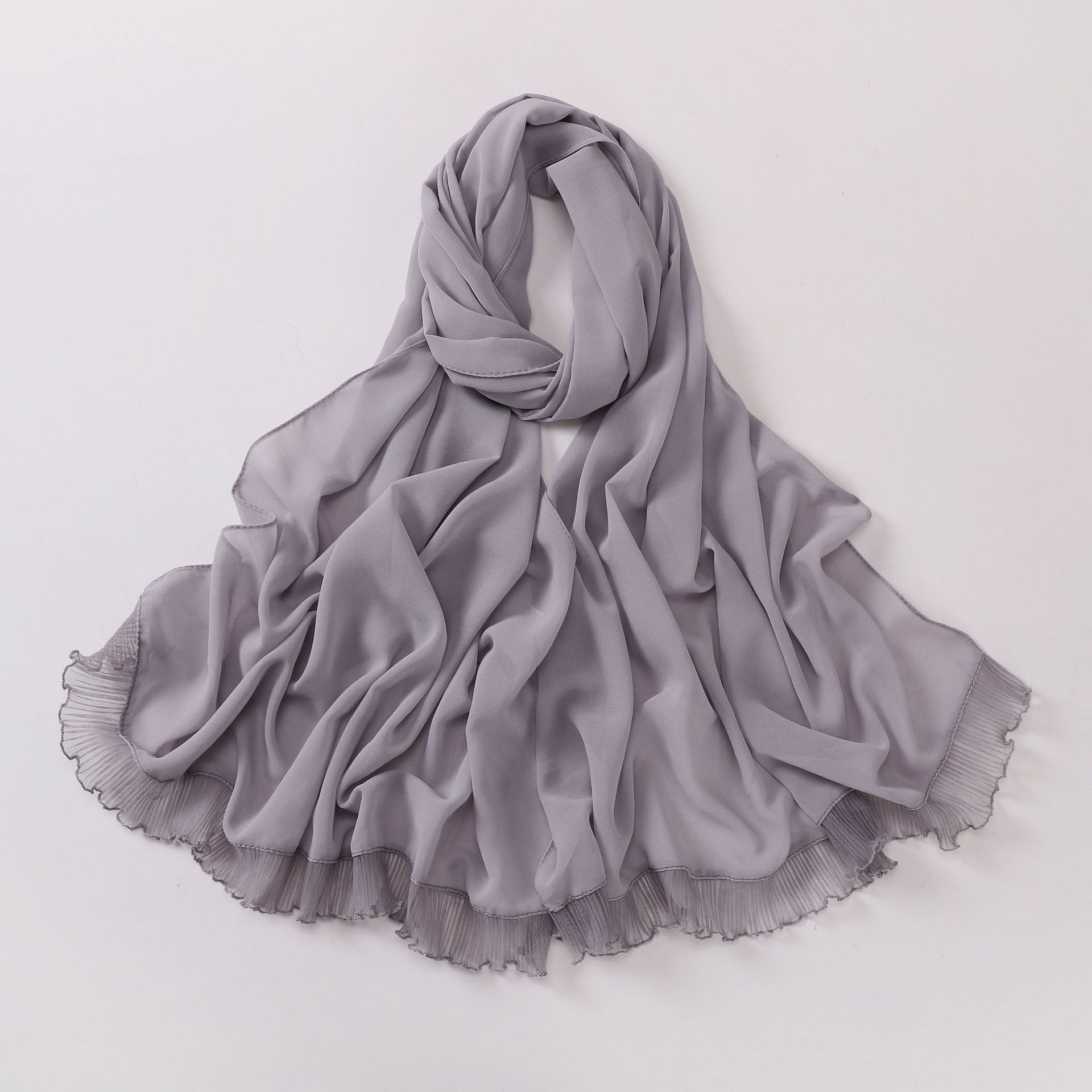 wrinkled lace pearl chiffon headscarf shawls comfortable solid color hijab