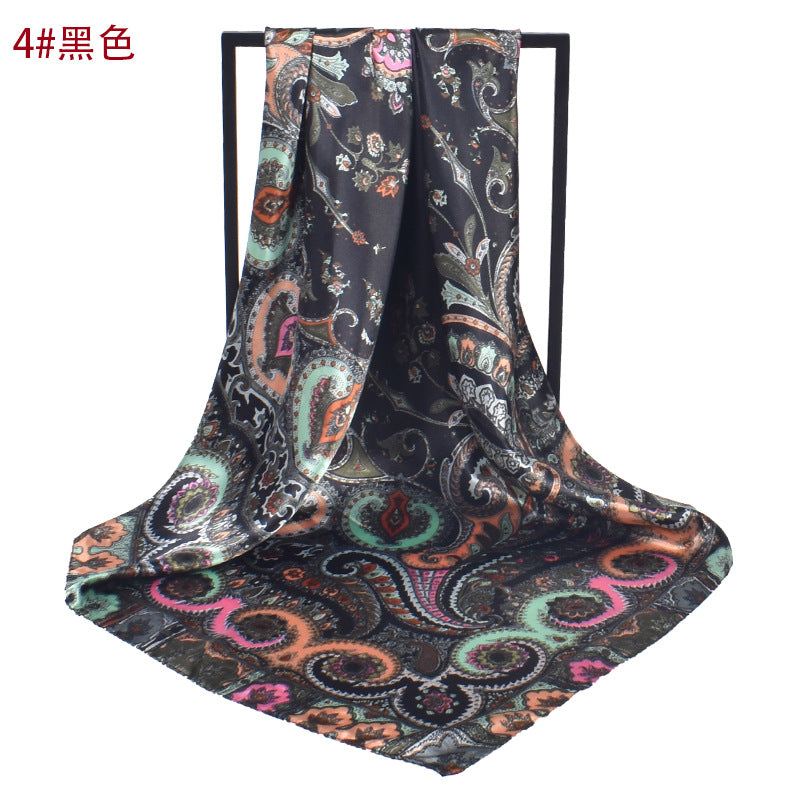 Summer new cashew nut pattern satin square scarf silk scarf, fashionable European and American imitation silk scarf