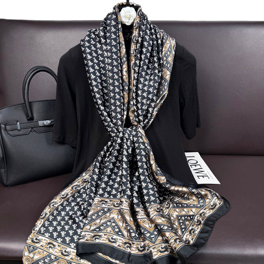 Spring Korean version of ethnic women's head silk scarf, simple and elegant versatile travel and vacation sunscreen shawl scarf