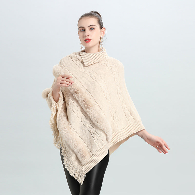 Hot European and Korean autumn and winter new loose jacquard top pullover knitted sweater cape shawl 0938 #