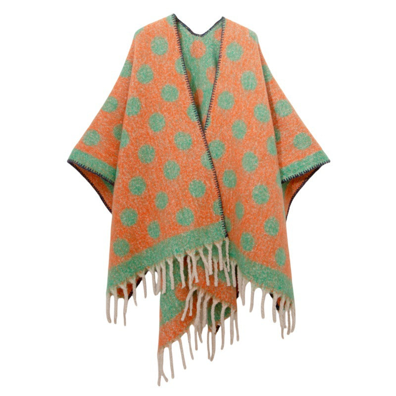 Shawl new European and American autumn and winter circle yarn imitation mohair thickened jacquard cross shawl