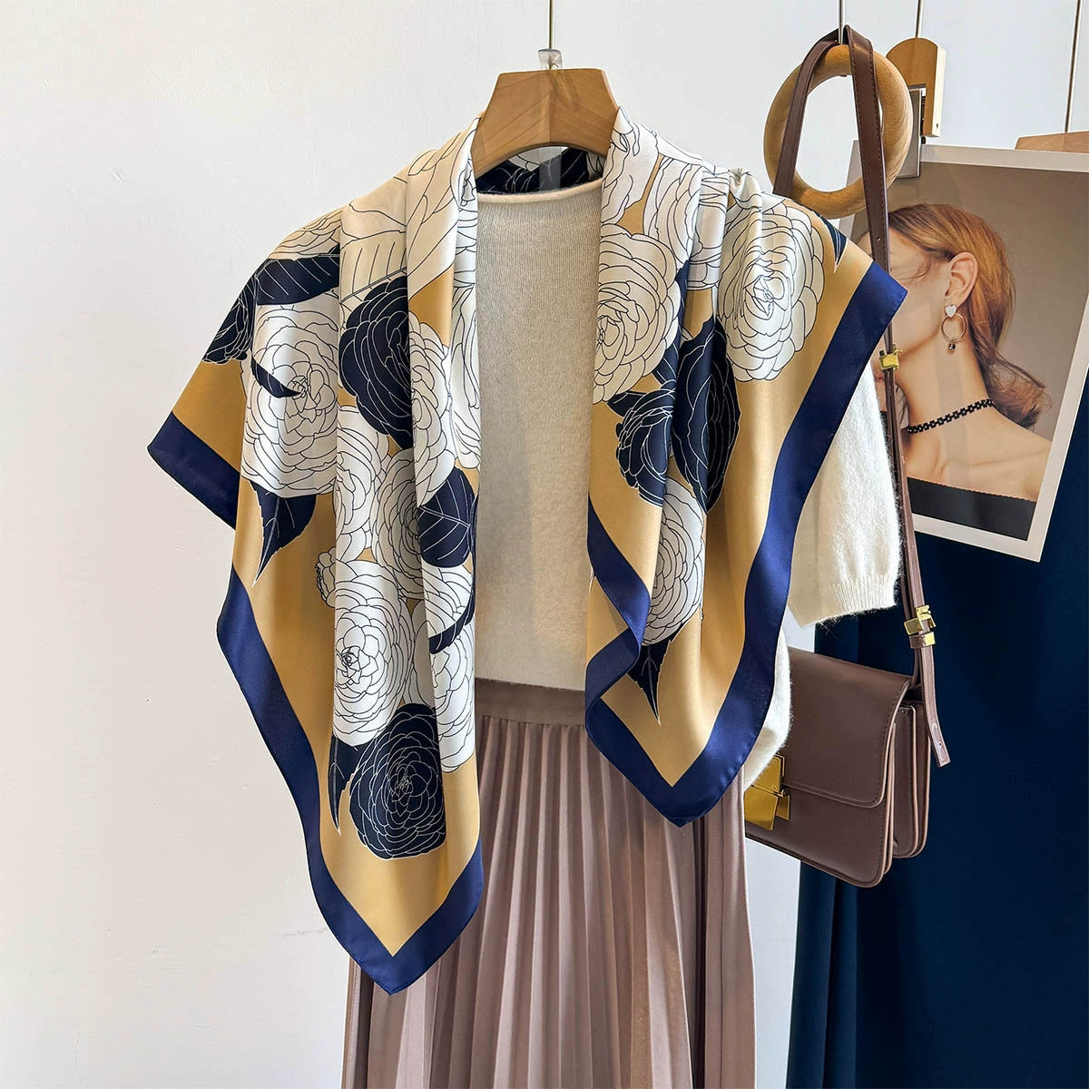 Summer Korean version of simple striped scarf twill square scarf 90cm fashionable versatile sunscreen shawl headscarf women