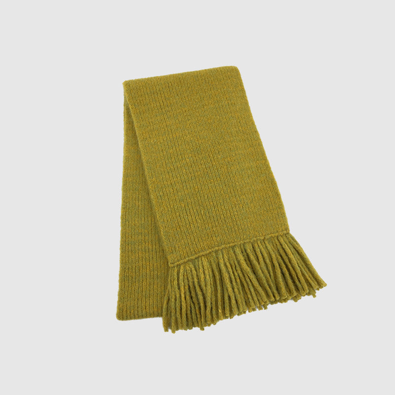 Korean designer hand-woven fringed 12-color solid-color knitted scarf women's winter atmosphere soft waxy scarf