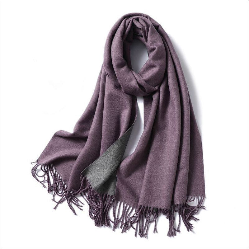 Simple solid color imitation cashmere scarf men's and women's winter thickened warm double-sided two-color versatile fringed shawl core-spun yarn