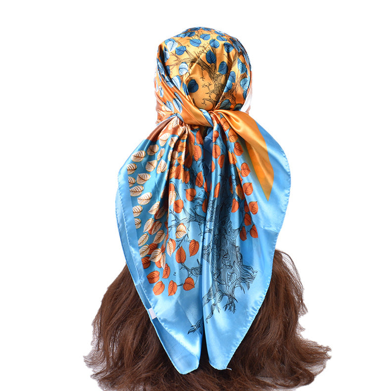 New fashionable retro multicolored leaf print 90-color diced large square scarf silk scarf headscarf
