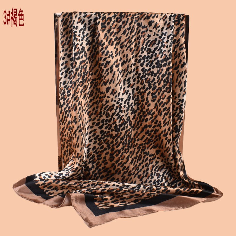New 90 satin classic gradual change color leopard print printed square scarf with sunscreen bag head silk scarf decorative scarf