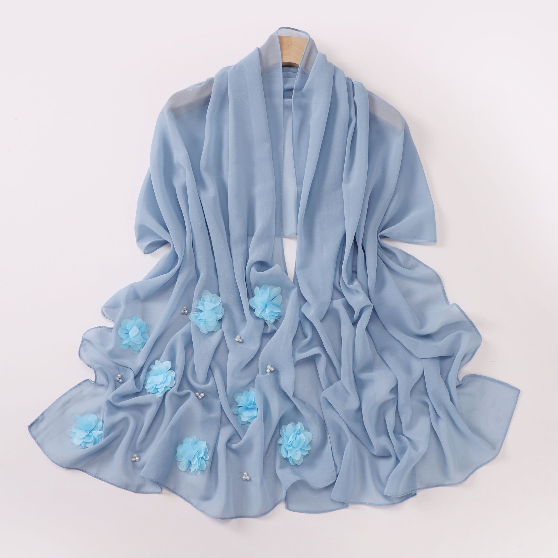 New pearl chiffon handmade sticky flower bead long towel, yarn towel, Middle East and Africa Malay headscarf