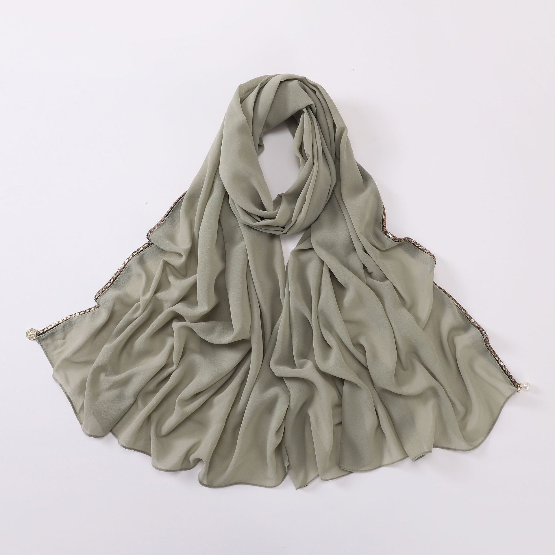 New Pearl Chiffon Gold Metal Chain Scarf  Middle East Africa Malaysia Headscarf