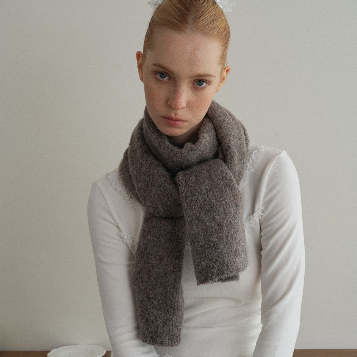 Z home 25 new alpaca wool blended brushed solid color atmosphere knitted scarf women's winter soft scarf