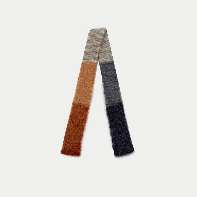 Niche gradual change imitation mink thin narrow long scarf female concave shape Spice girl color matching wool scarf y2k