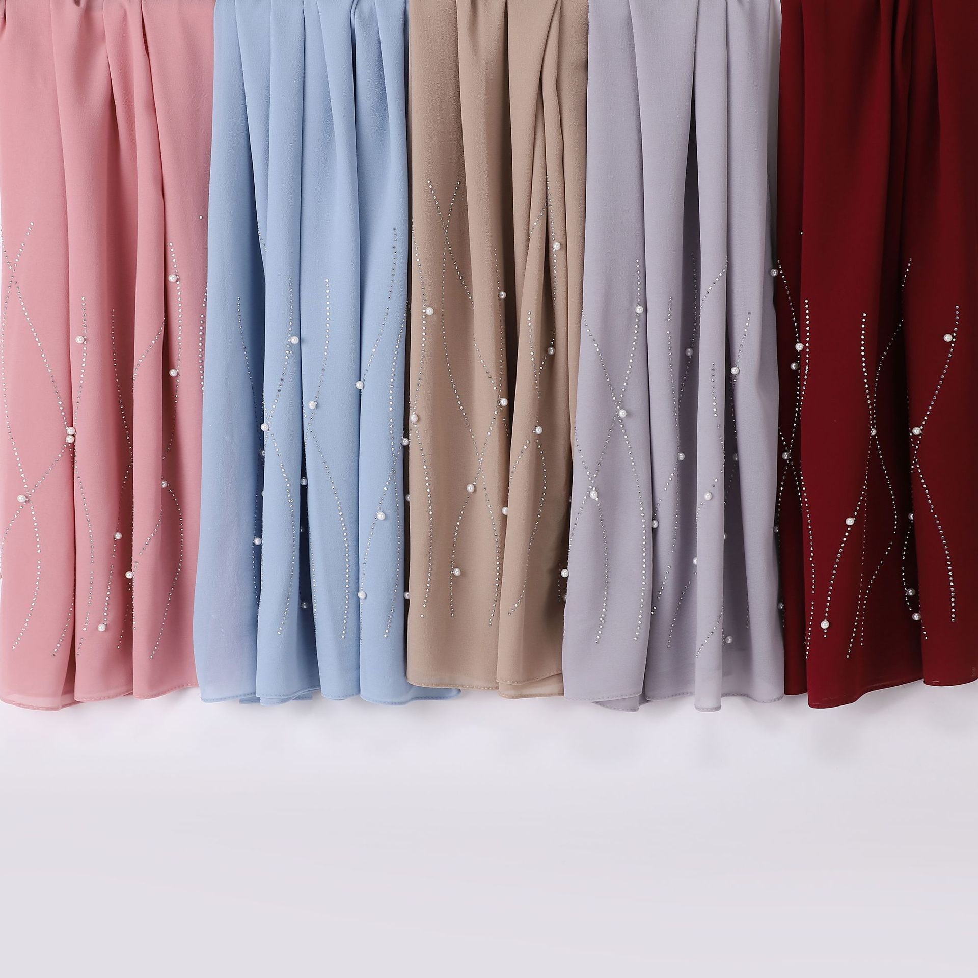 New 75D pearl chiffon long scarf single head hot diamond bead scarf gauze Middle East and Africa headscarf hijab