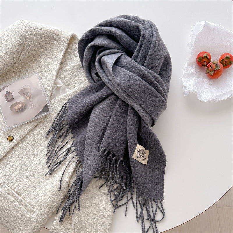Autumn and winter new double-sided imitation cashmere scarf women's solid color long shawl scarf