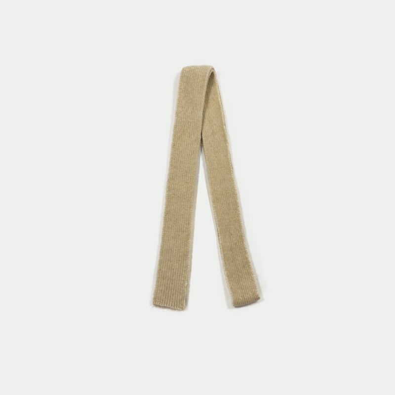 Matching Korean version knitted thin strip wool blended solid color scarf women's spring and autumn concave shape personalized thin scarf