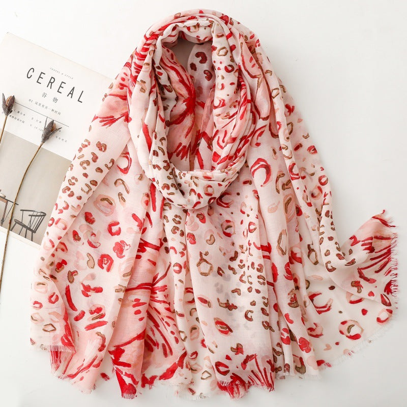 Ladies scarf thin satin bronzing leopard print floral silk scarf travel shawl headscarf