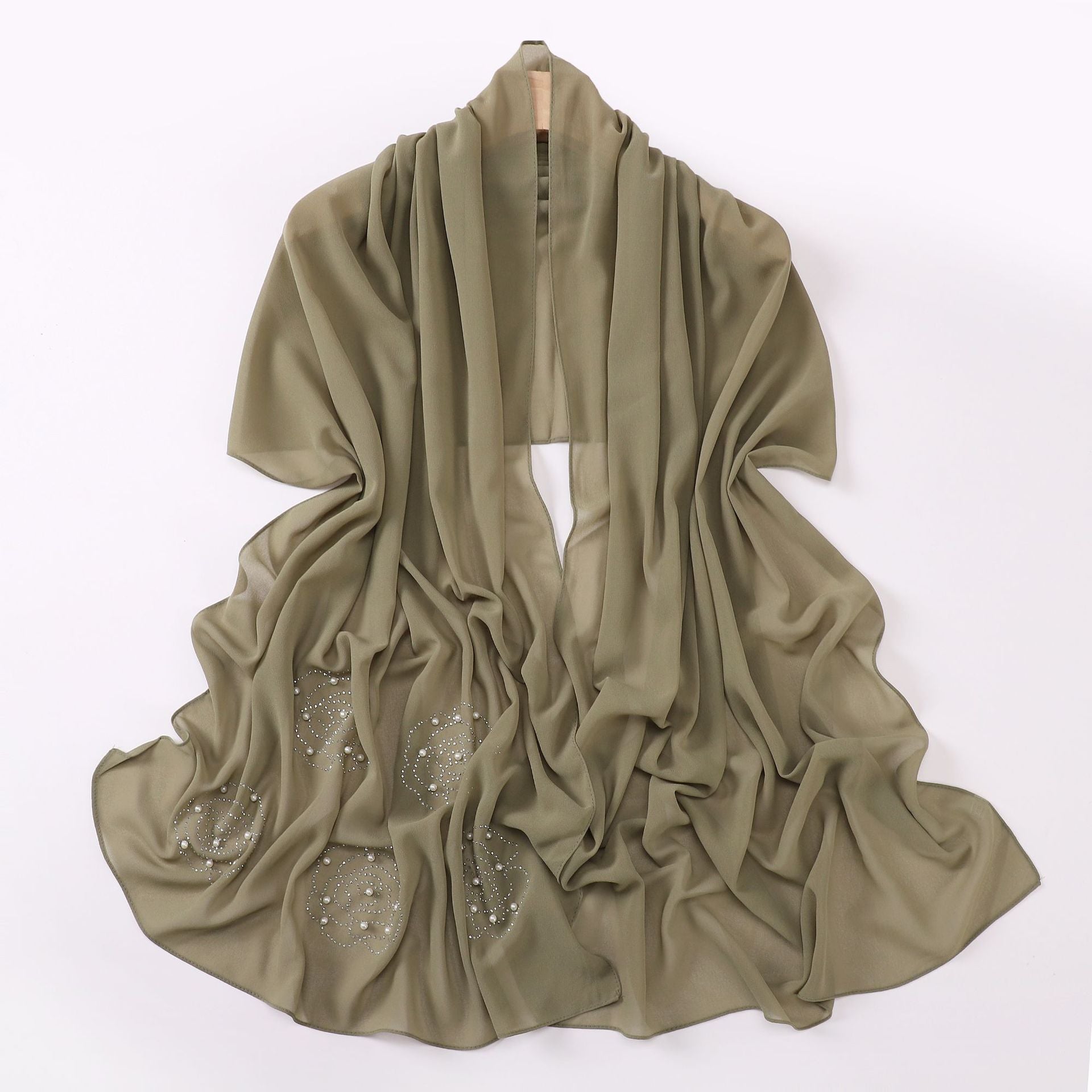 New big rose hot diamond beads pearl chiffon long scarf Middle East and Africa headscarf