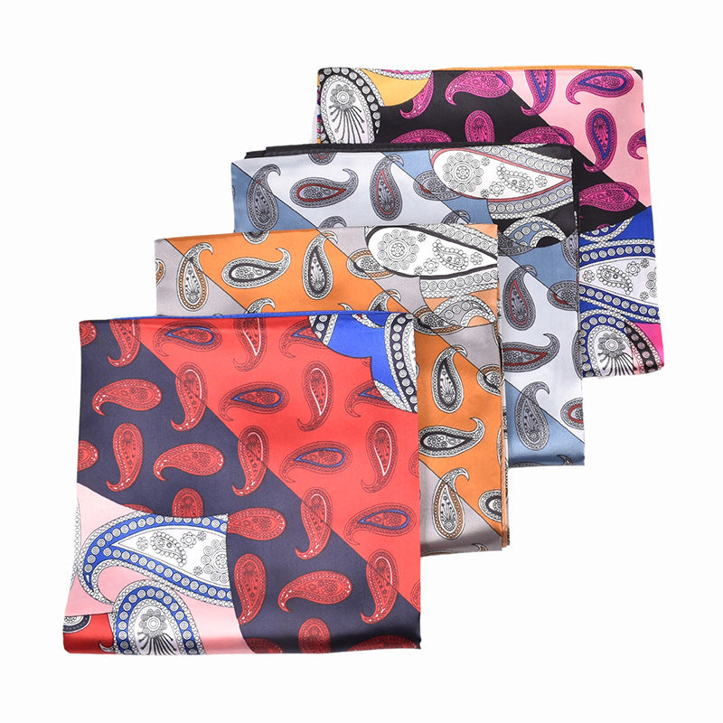 New French simple cashew flower pattern printing 90cm satin square scarf scarf silk scarf