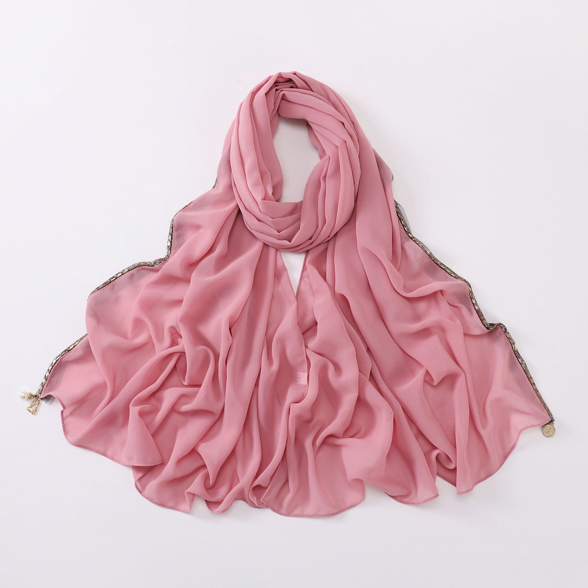 New Pearl Chiffon Gold Metal Chain Scarf  Middle East Africa Malaysia Headscarf