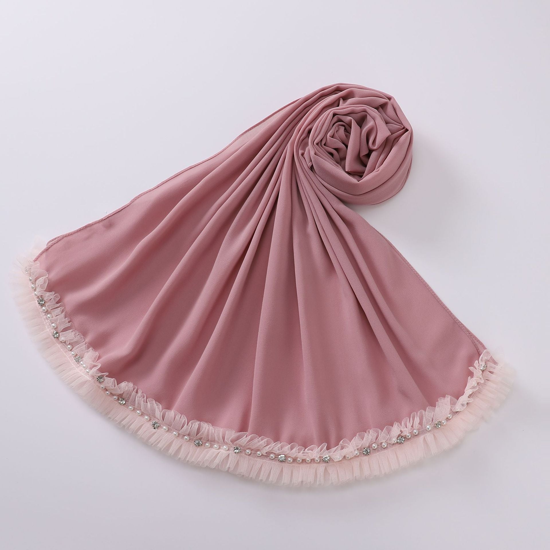 New pearl chiffon pleated lace spiked scarf yarn Middle East Africa headscarf