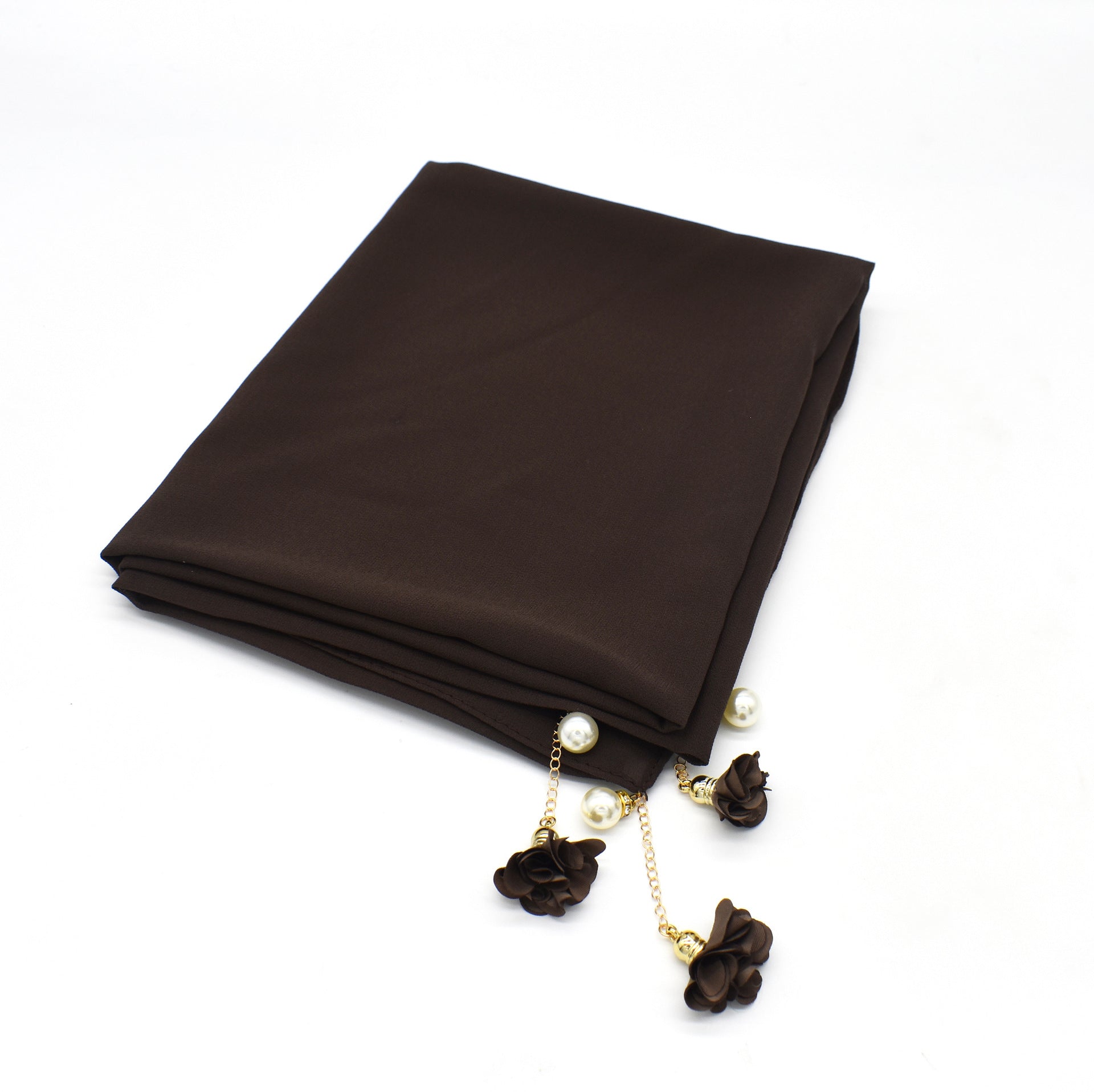 New monochrome pearl chiffon bubble bag headscarf exquisite pearl flower scarf women's scarf hijab