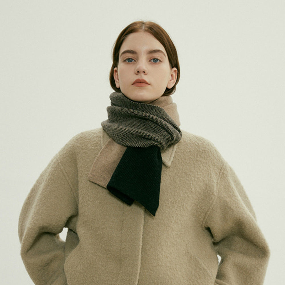 Korean designer has the same niche splicing, changing needle color matching, knitted scarf, women's autumn and winter warm wool small scarf