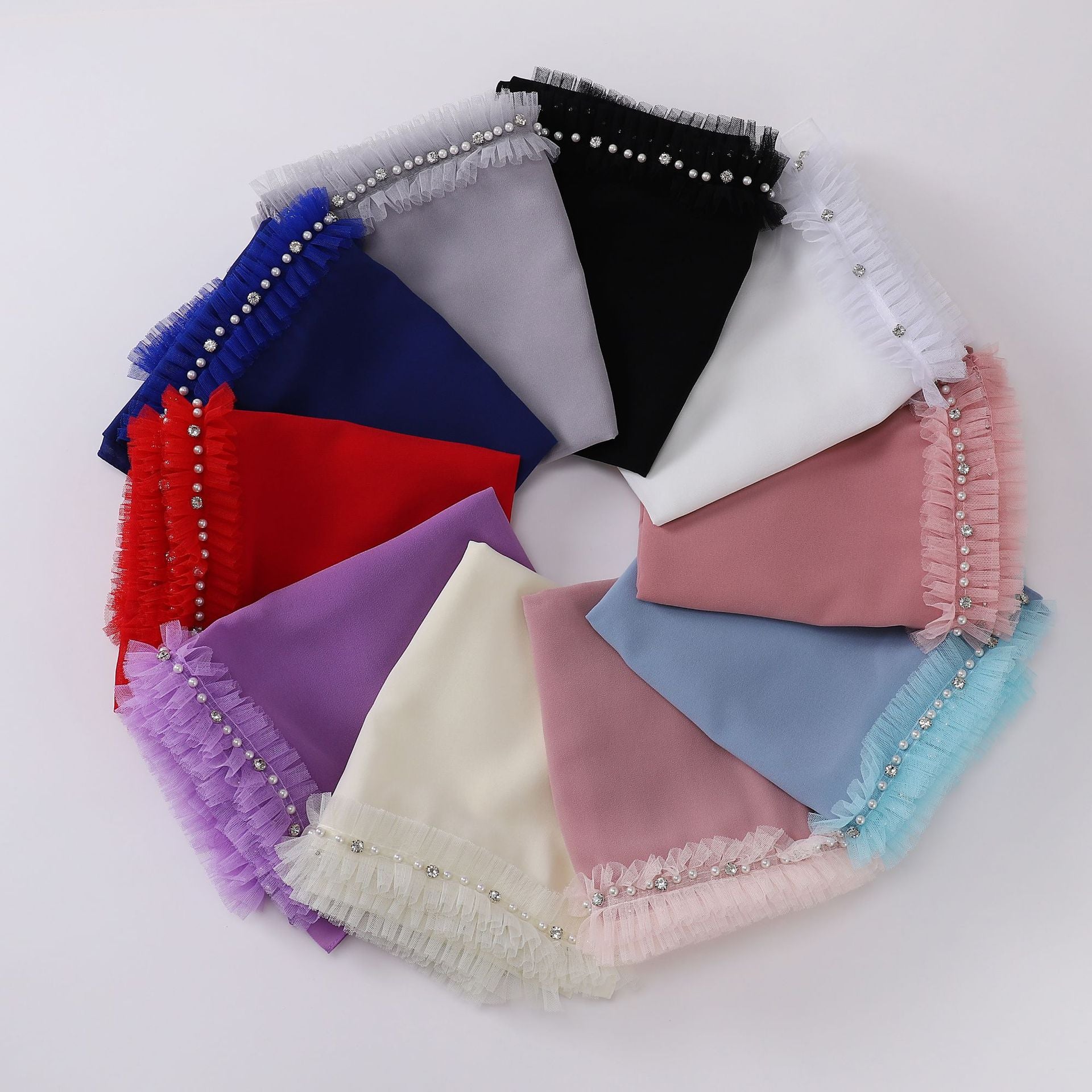 New pearl chiffon pleated lace spiked scarf yarn Middle East Africa headscarf
