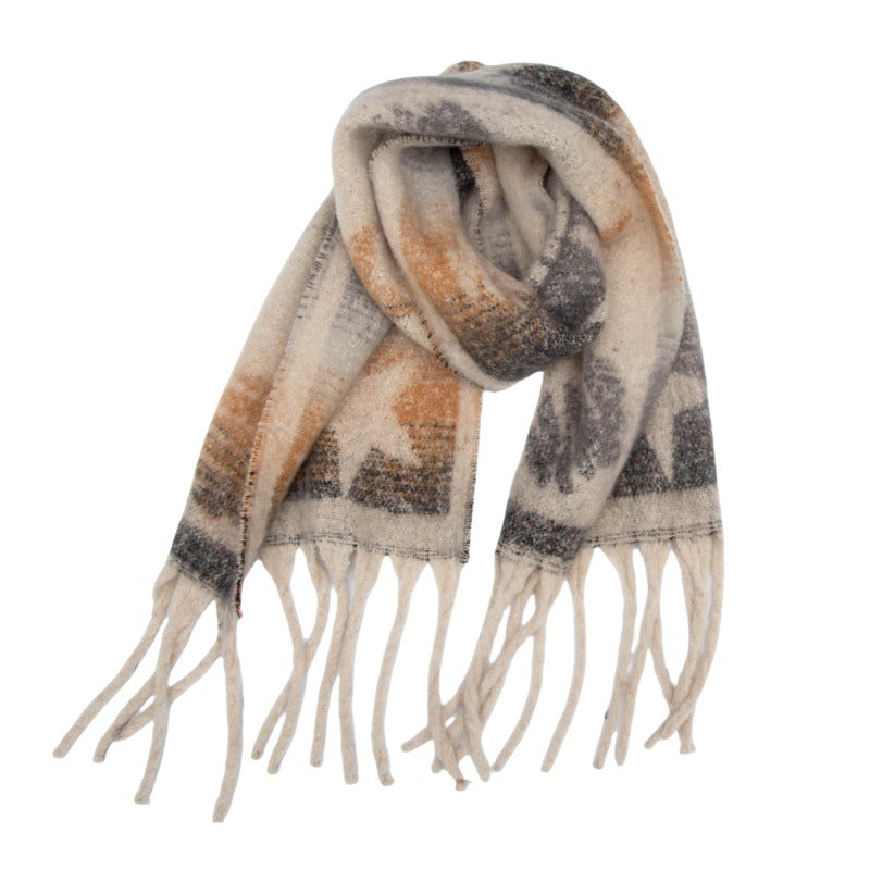 2025 new European and American autumn and winter circle yarn imitation mohair jacquard star fringed scarf