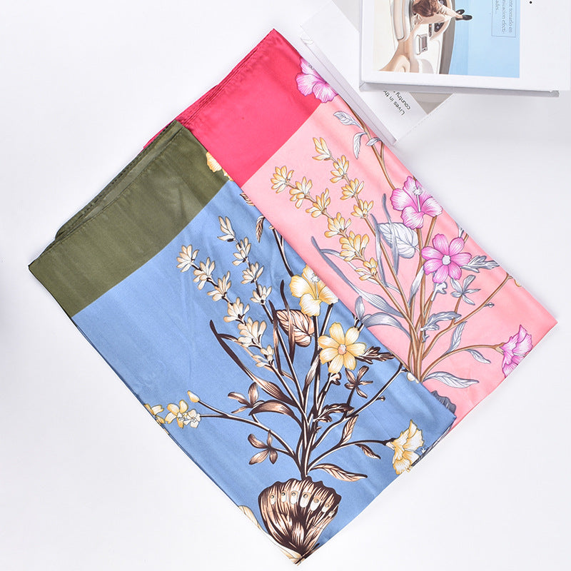 Spring and summer new fashion retro flower butterfly print satin square scarf silk scarf simulation silk circumference