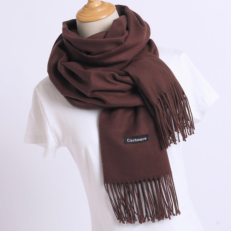 Solid color imitation cashmere scarf women's monochrome fashionable versatile warm shawl fringed red scarf winter scarf