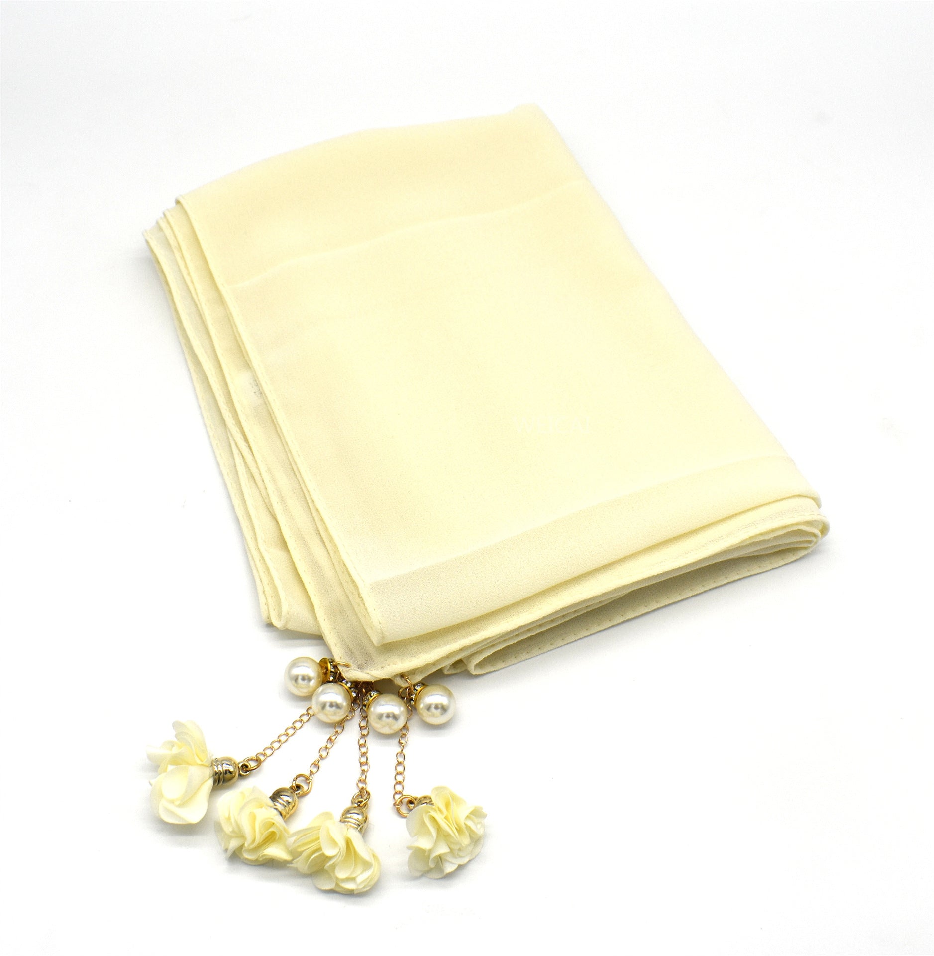 New monochrome pearl chiffon bubble bag headscarf exquisite pearl flower scarf women's scarf hijab
