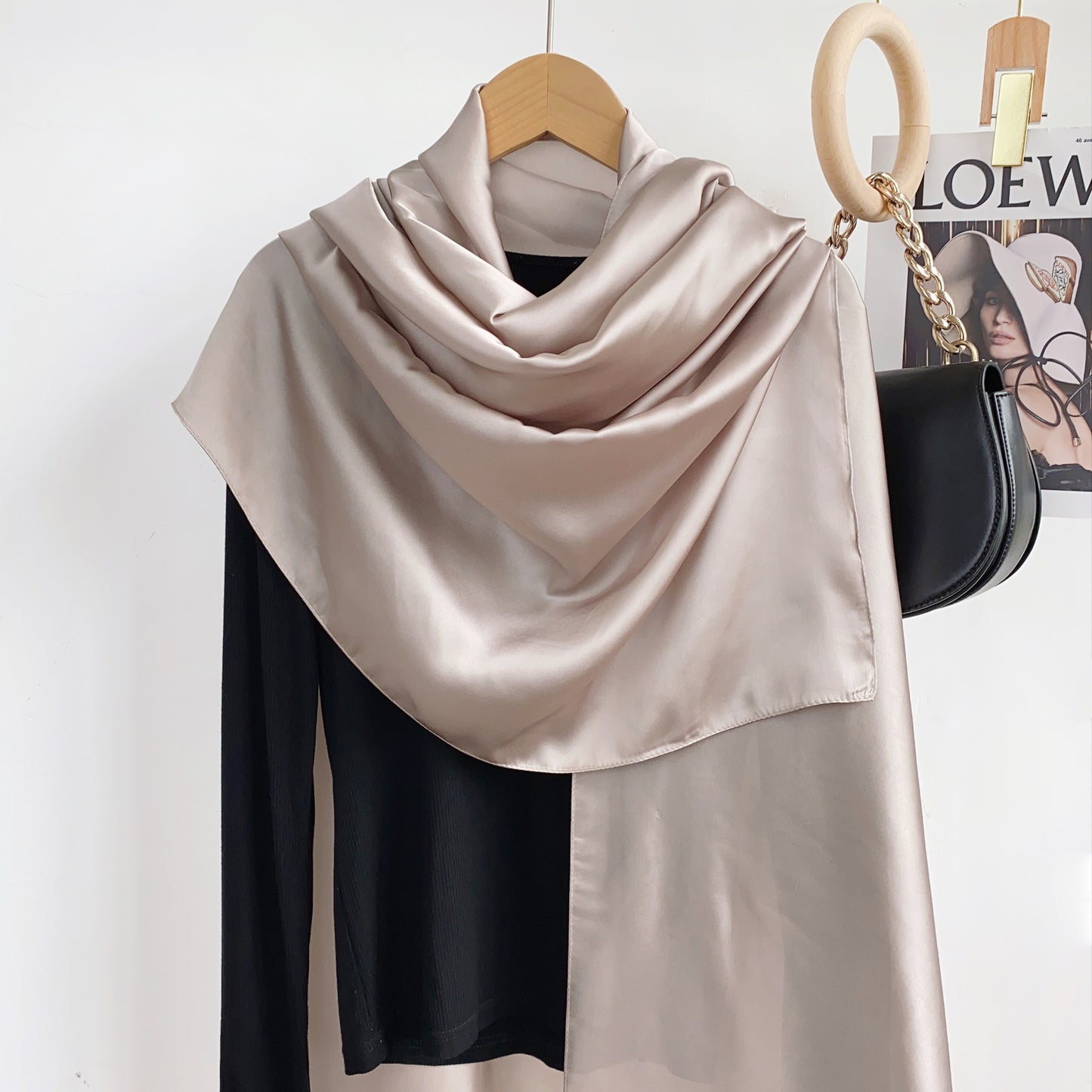 Simple and versatile monochrome solid color new silk satin long silk scarf headscarf, elegant temperament women's vacation shawl