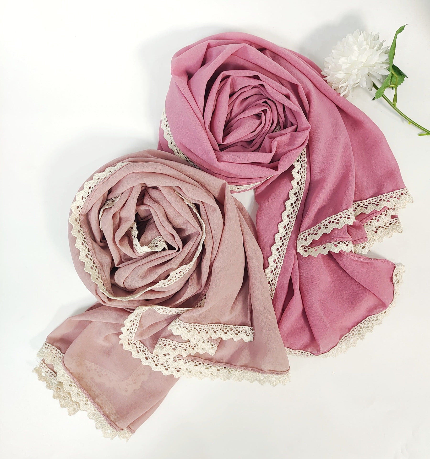 New ins fashion monochrome pearl chiffon lace fringed  scarf headscarf hijab