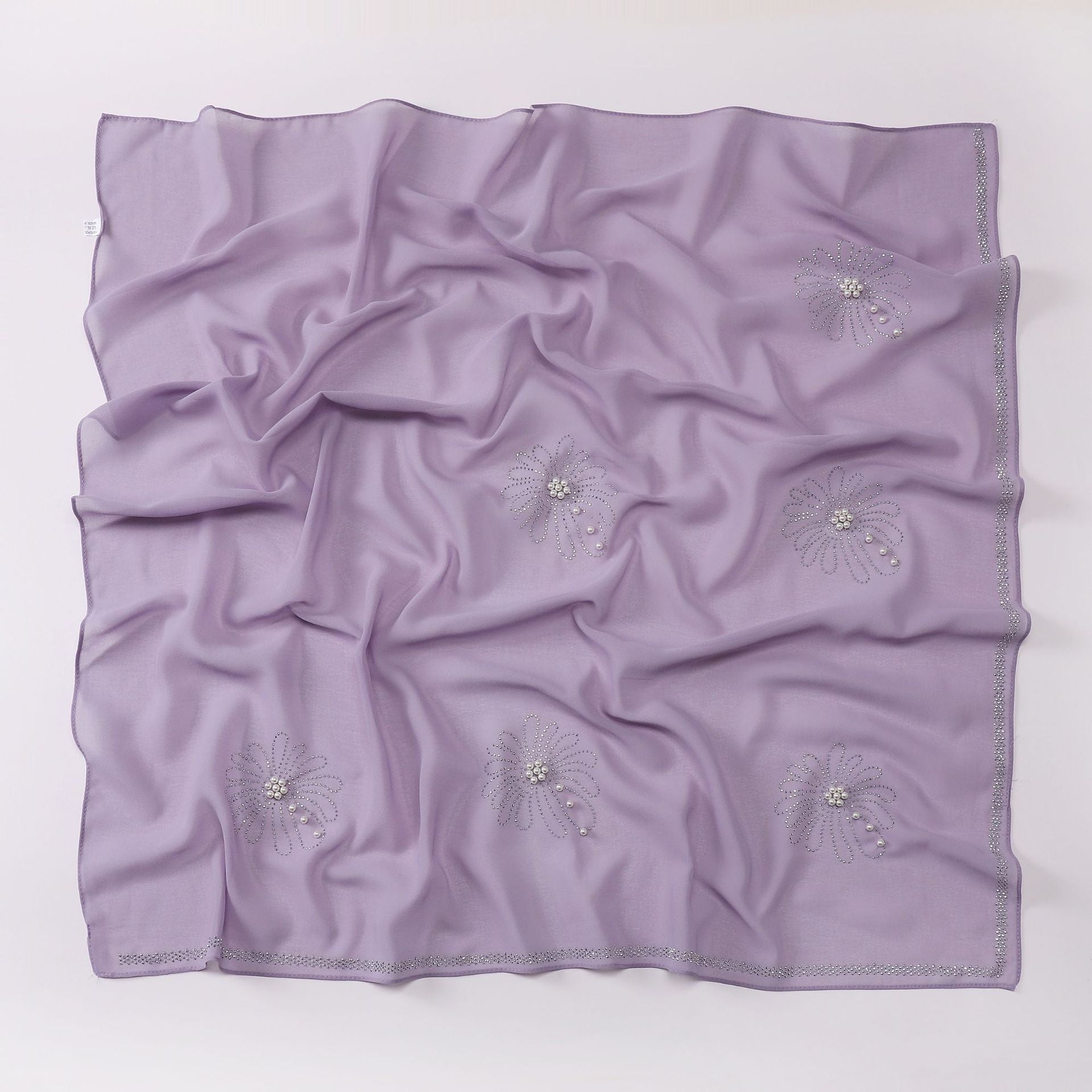 new pearl chiffon chrysanthemum hot diamond bead square scarf yarn headscarf