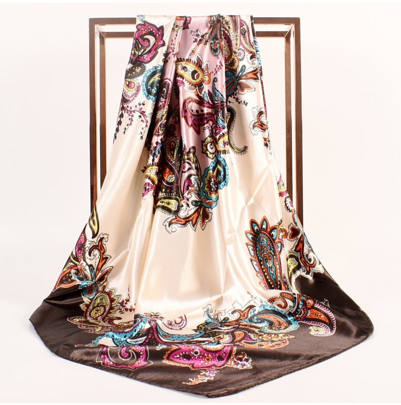 Fashion women's autumn and winter new large cashew flower large square scarf silk scarf, printed fashion headscarf