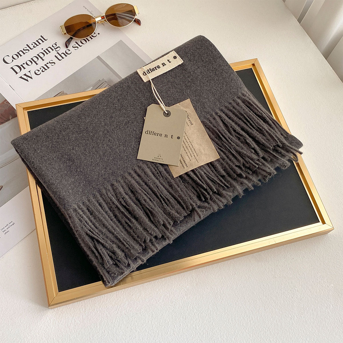 2025 Winter Imitation Cashmere Solid Color Scarf Women's Medium and Long Warm Scarf Shawl