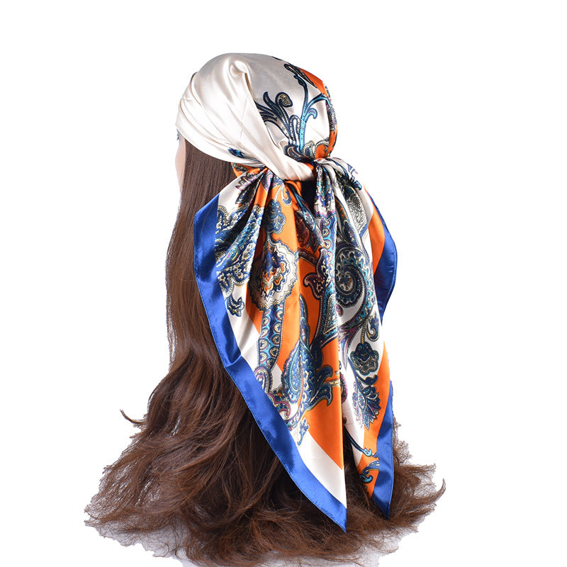 New fashionable versatile flower pattern printing high-quality 90cm * 90cm color square towel