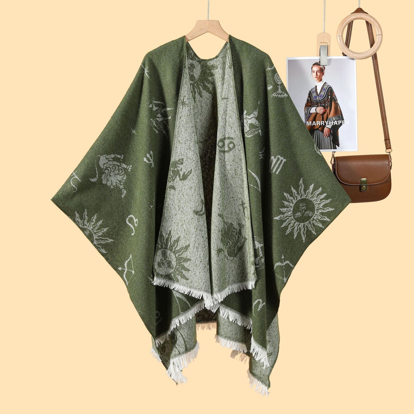 New women's Greek constellation map Double-sided loose beard jacquard to keep warm Split fork outer cloak cloak hot