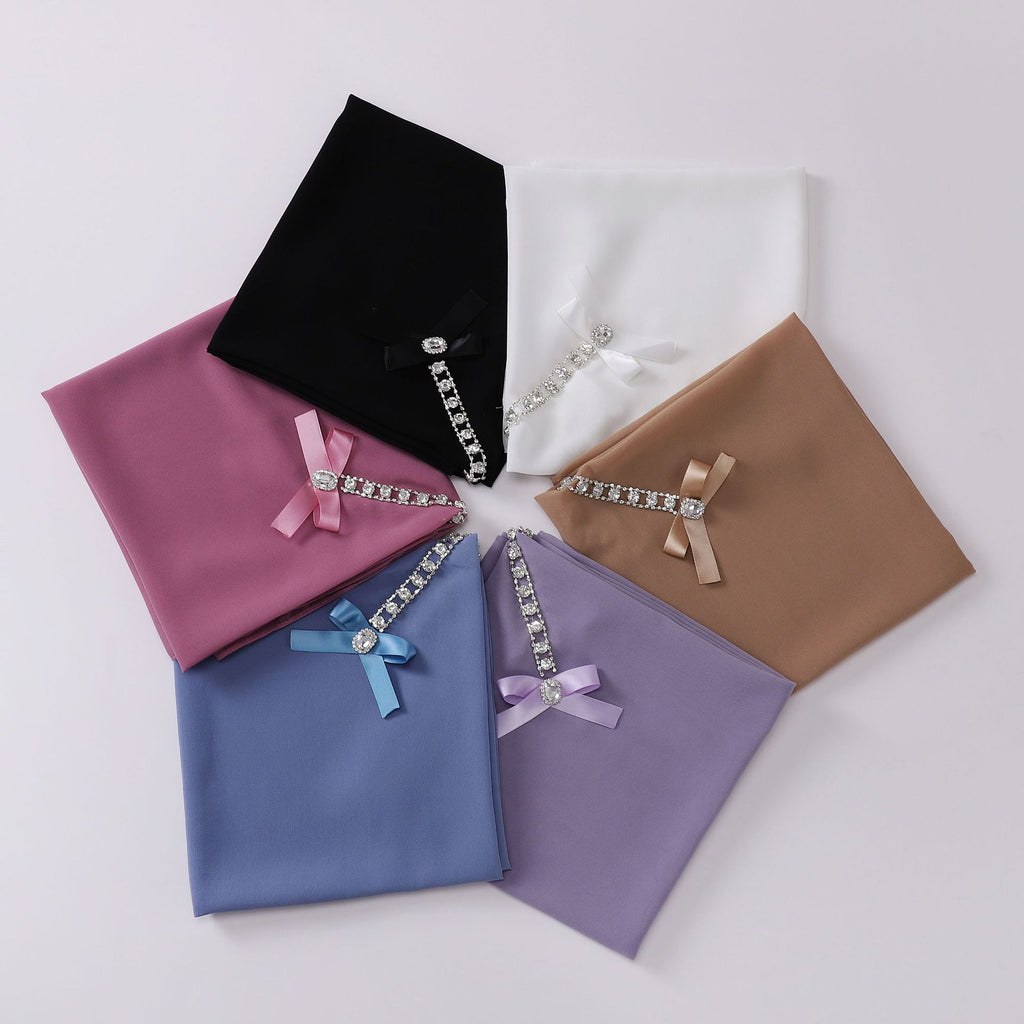 New pearl chiffon high-quality rhinestone bow square scarf headscarf
