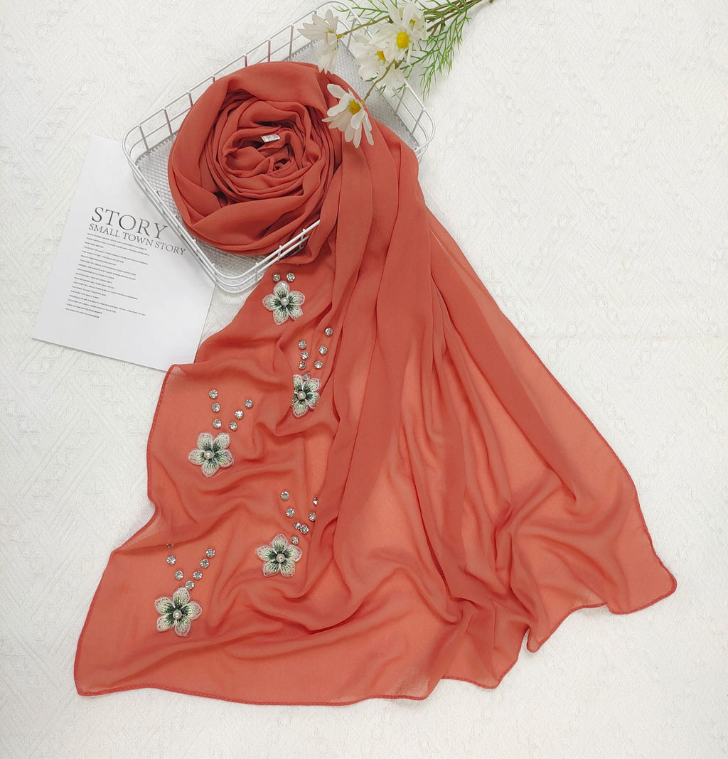 New Diamond Flower Pearl Chiffon Scarf Women's Scarf Middle East Headscarf