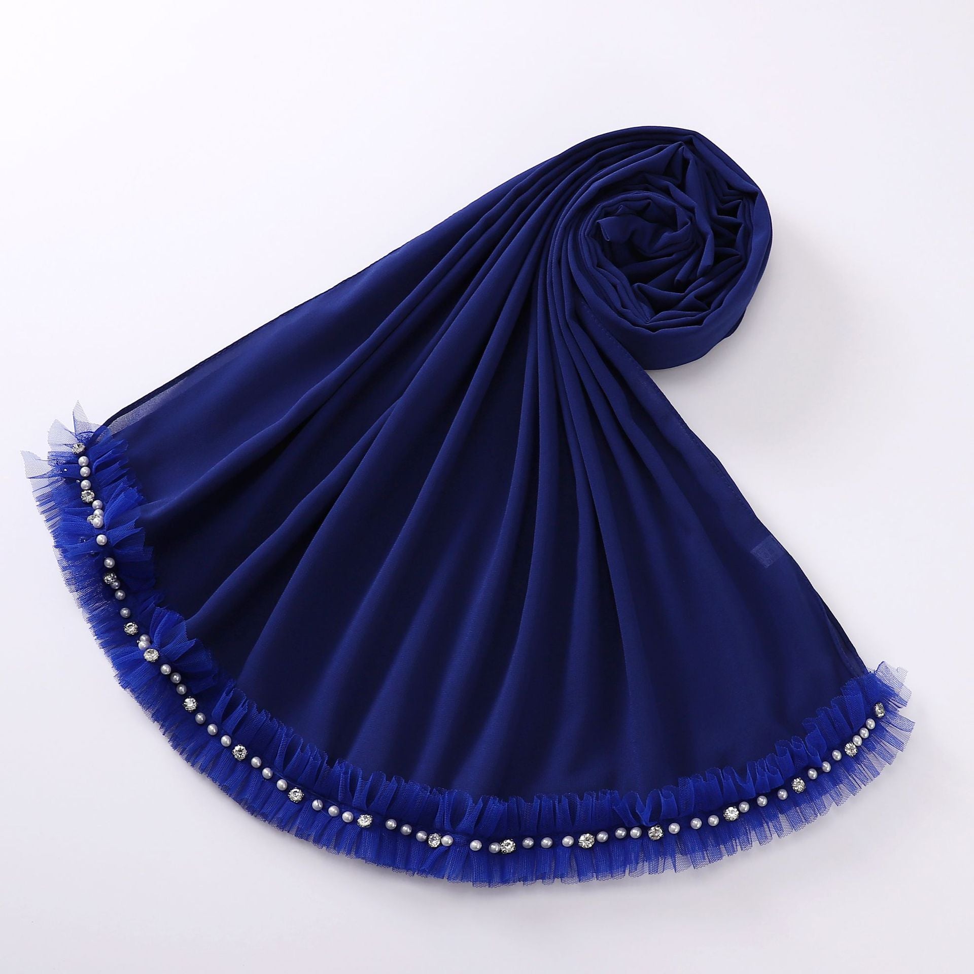 New pearl chiffon pleated lace spiked scarf yarn Middle East Africa headscarf