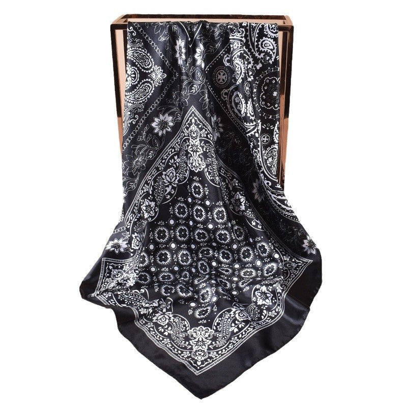 New 90cm-satin plaid cashew flower printing square scarf with sunscreen, bag head silk scarf decoration, scarf