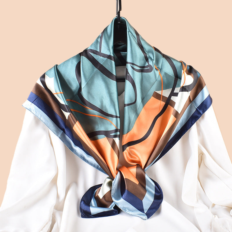 Spring and summer versatile decorative scarf silk scarf temperament rose printing high-quality satin 90 satin square scarf