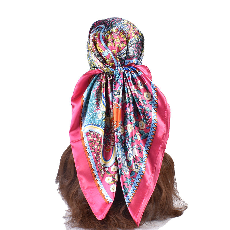 Summer new fashionable versatile natural pattern printing 90-color square scarf silk scarf headscarf