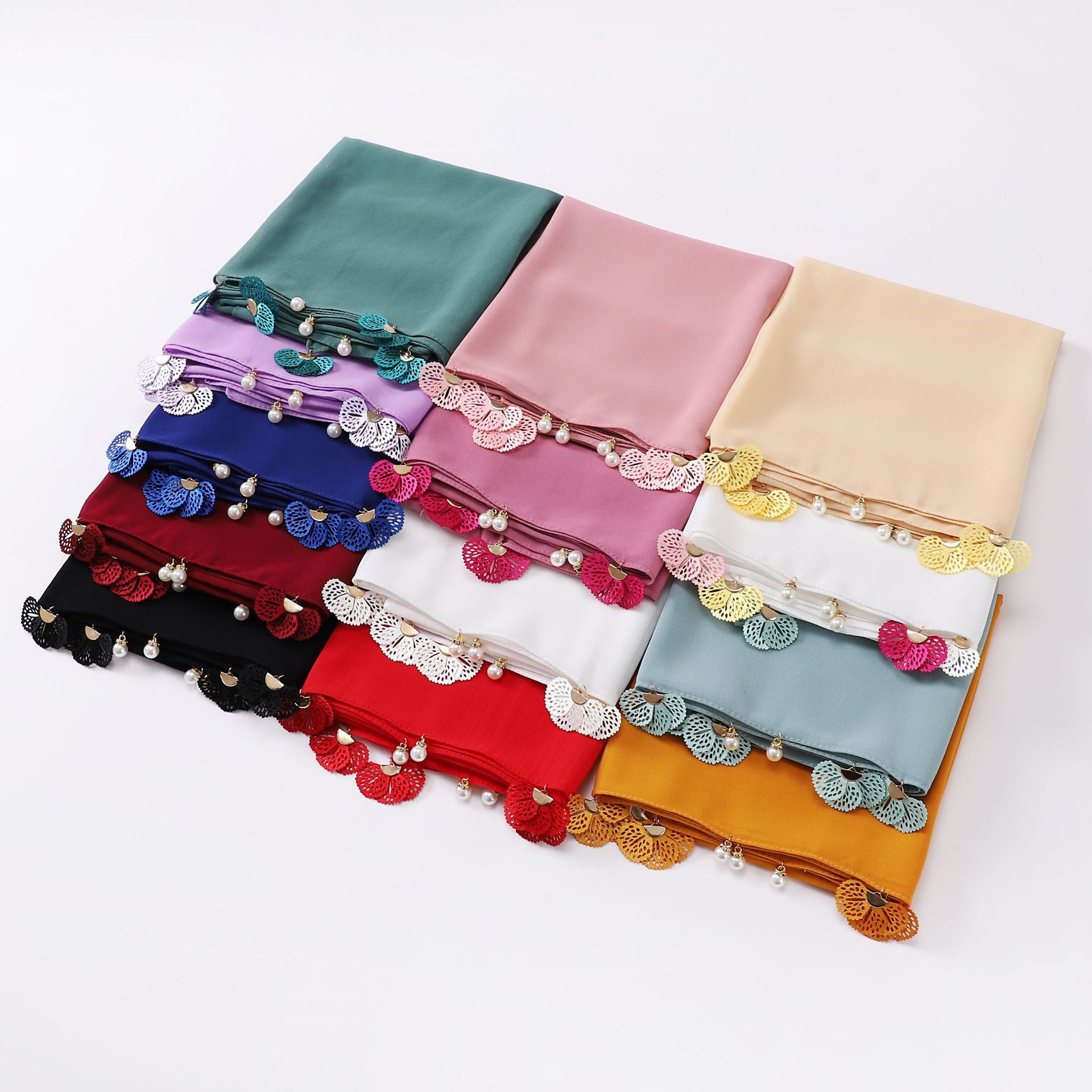 Hot-selling new solid-color chiffon scarf, thin flower hollow monochrome sunscreen shawl fashion headscarf women