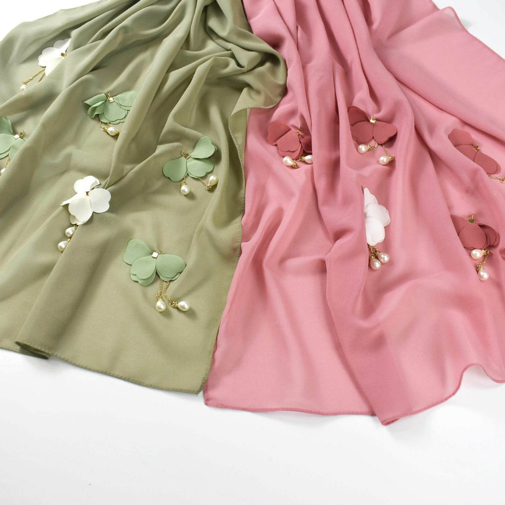 Spring and summer new pearl chiffon scarf women's hijab flower pearl yarn Middle East Malay headscarf