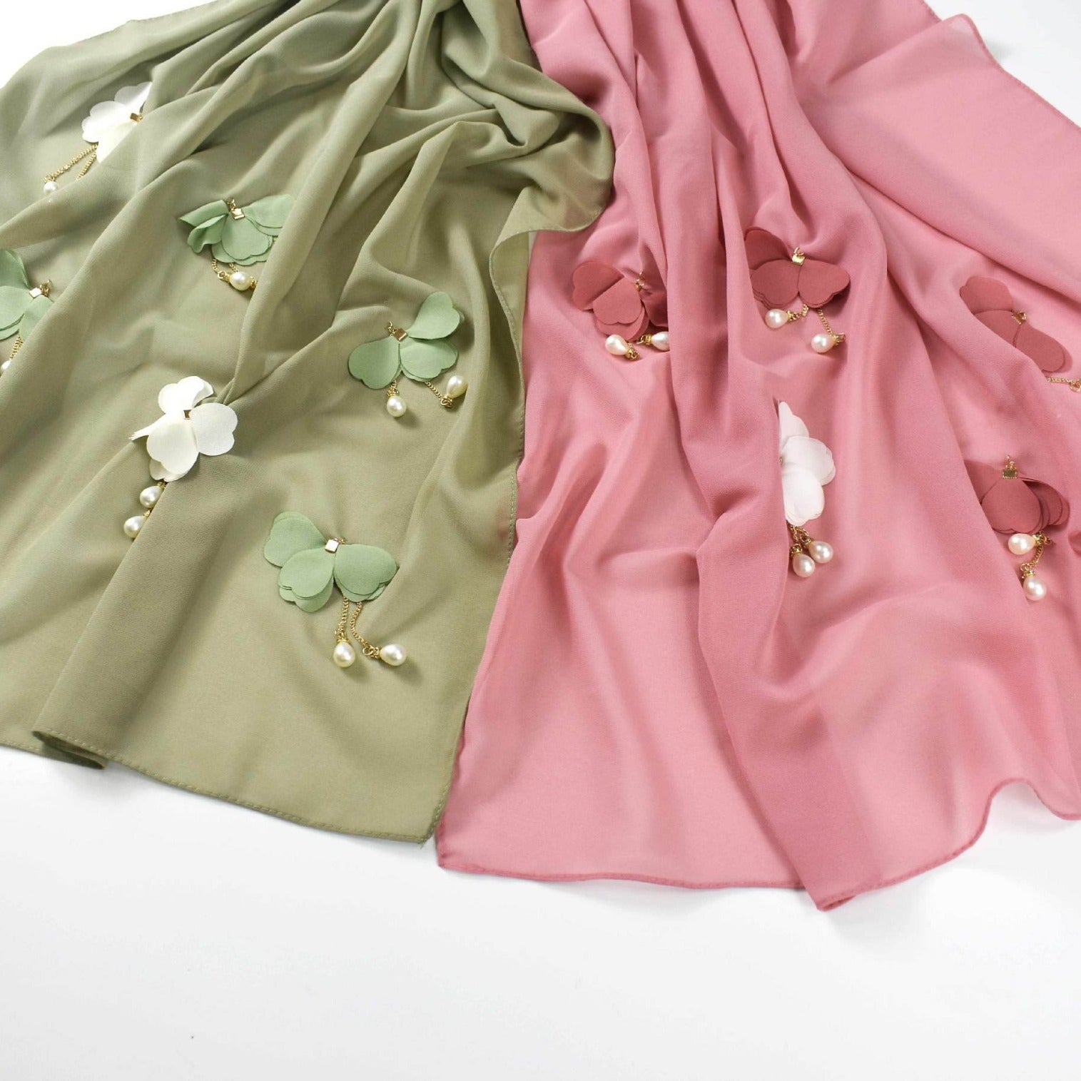 Spring and summer new pearl chiffon scarf women's hijab flower pearl yarn Middle East Malay headscarf