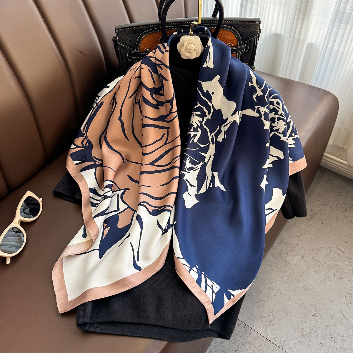 Retro printed 90 square scarves, spring and summer fashion versatile temperament scarf, outer shawl neck protector, collar tide
