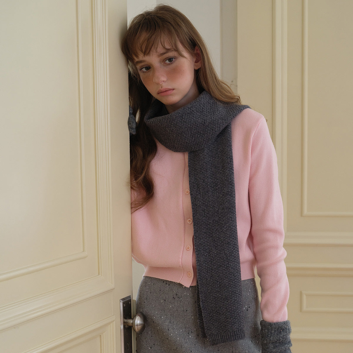 Selected 100% pure cotton wool osmanthus needle solid color scarf men's and women's winter simple classic wool scarf