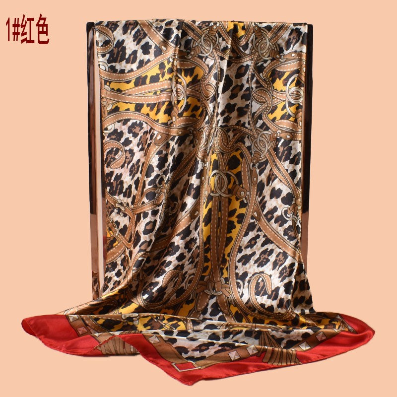 2025 new 90cm-color diced leopard print belt chain printed square scarf with sunscreen, bag head silk scarf decoration, scarf