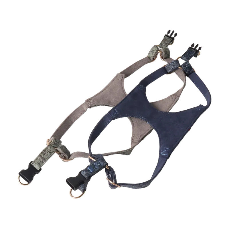 New pet products PU chest strap chest and back traction rope set red and green webbing